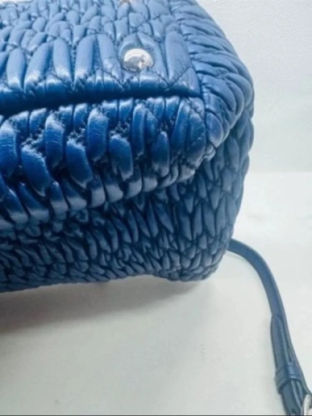 Miu Miu Quilted Blue Leather Satchel with Shoulder Strap
